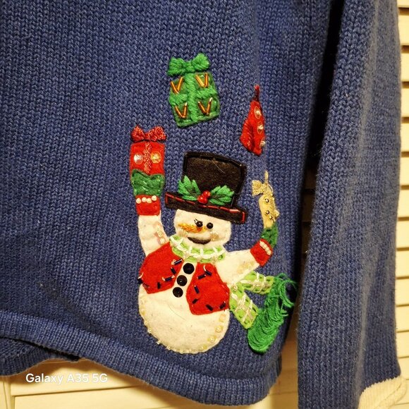 Heirloom Collectibles Snowman Blue Knit Christmas Sweater XL Ramie/Cotton Womens - Picture 6 of 6